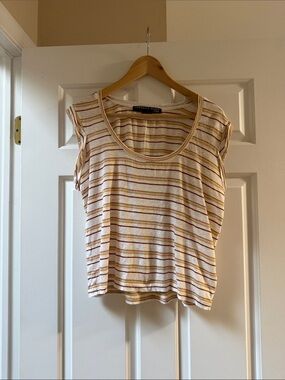 Veronica Beard Linen Tee with Mustard & Rust Stripes